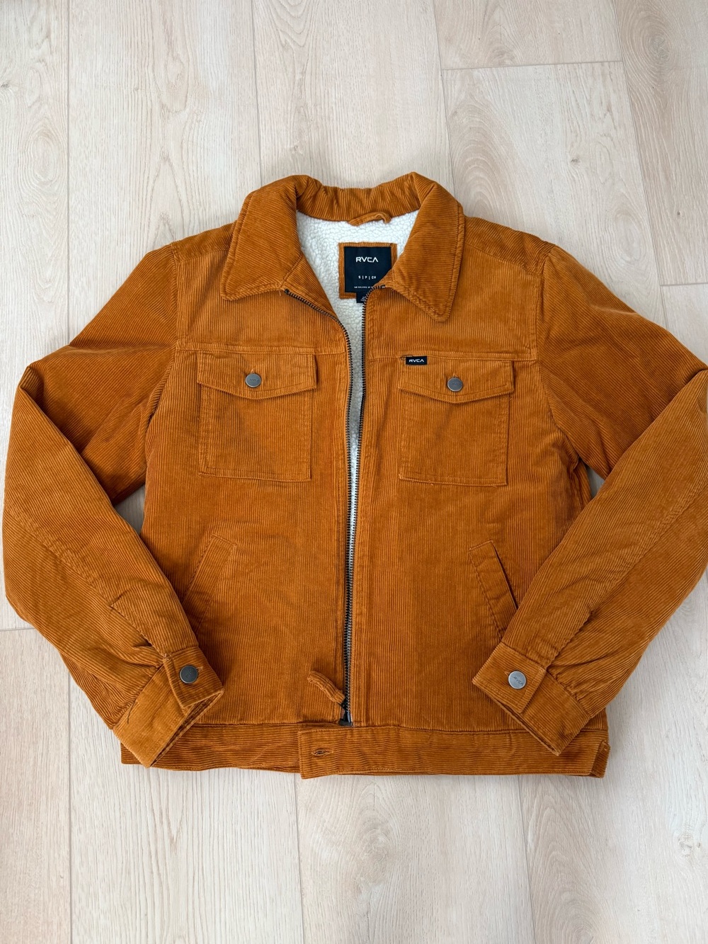RVCA Men's Corduroy Sherpa Fleece Lined Jacket Brown Full Zip Collared Size S